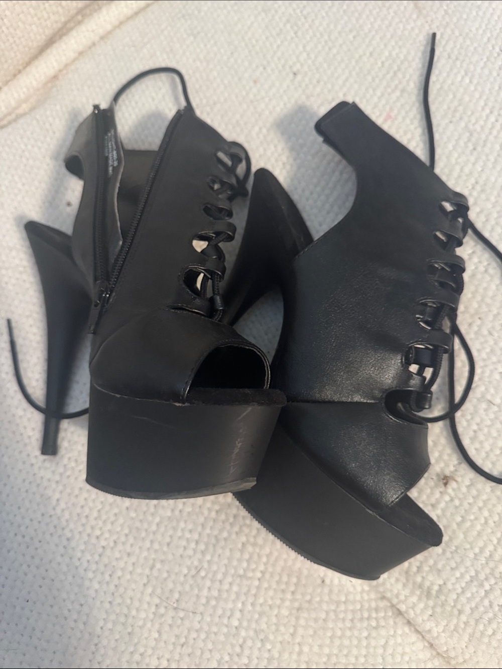 Pleaser Black Lace-Up Peep Toe Platform Heels